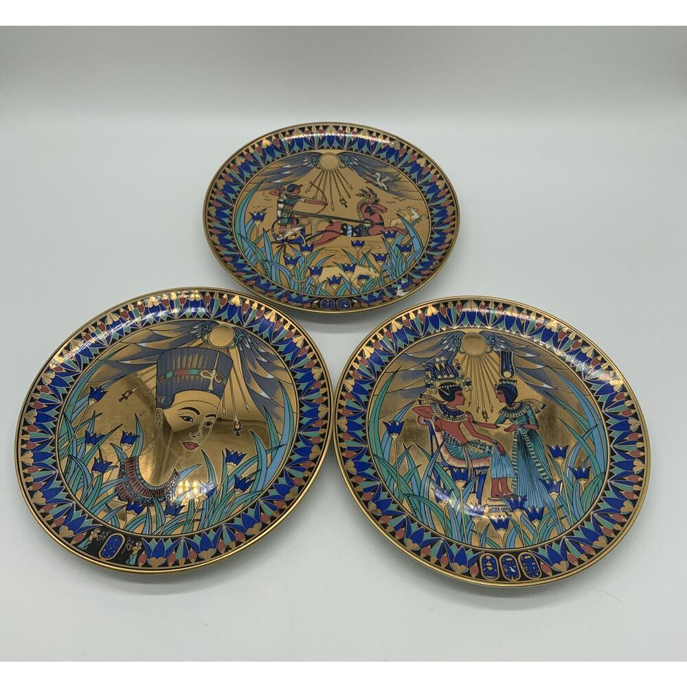 Vintage Gloria Fine Porcelain Bayreuth Dull Gold 24Kt Konig Tutenchamum Plates 3